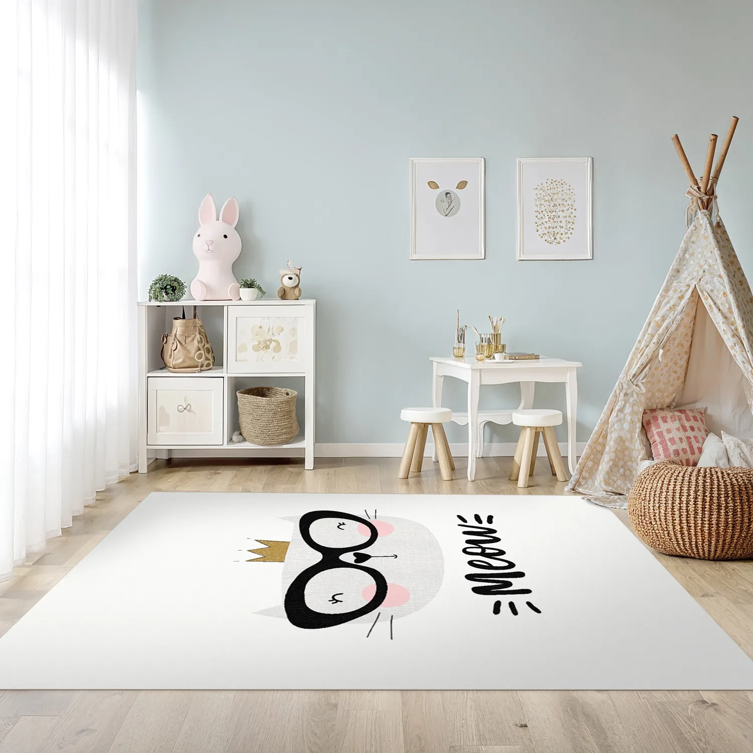 Detský koberec - Reading Cat (biely)