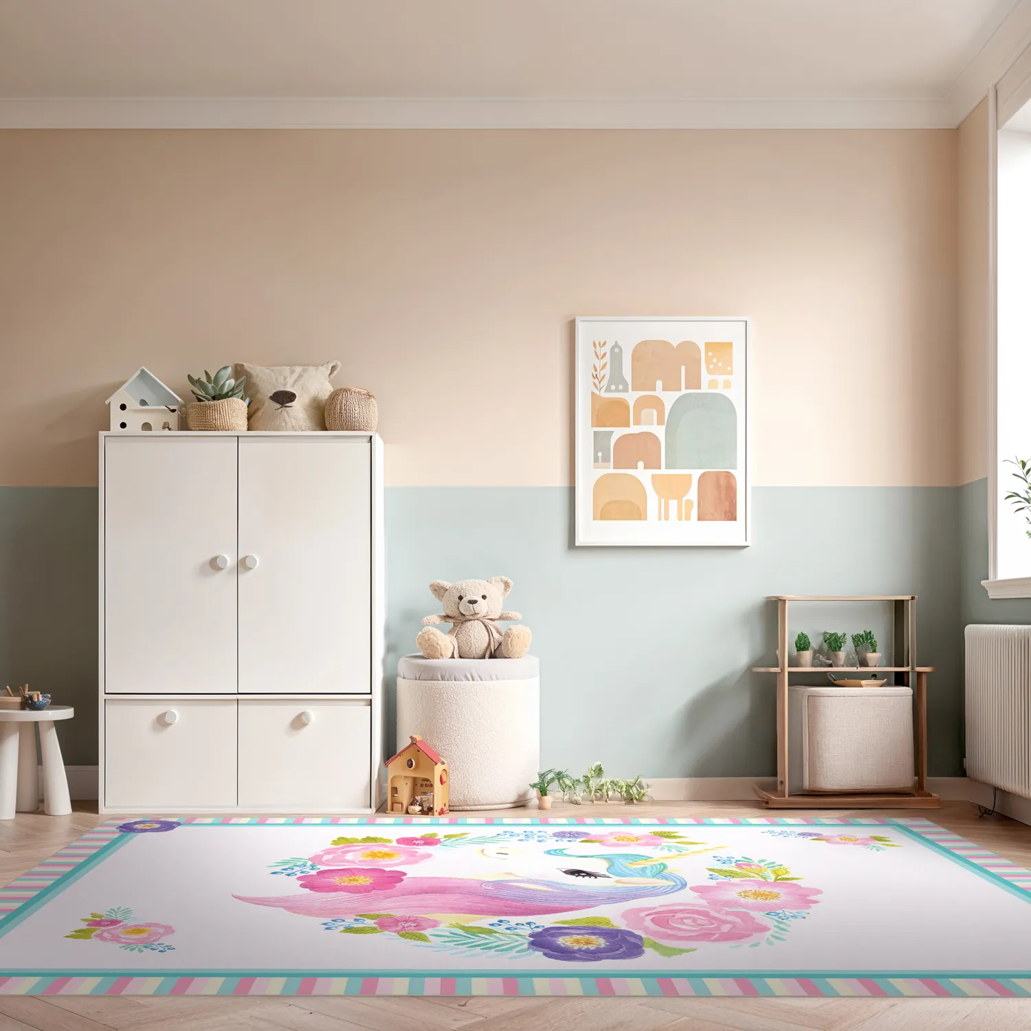 Detský koberec - Unicorn Flowers (ružový)