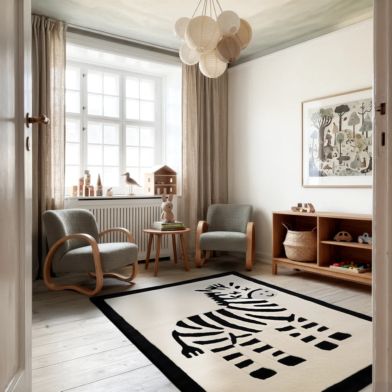 Detský koberec - Zebra Hand Tufted Wool Premium (béžová/čierna)