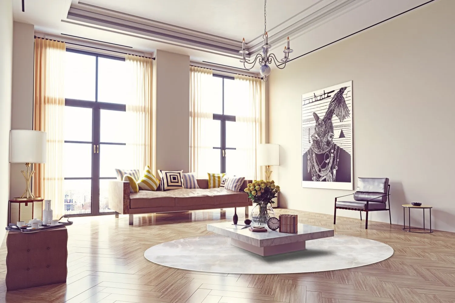 Kruhový koberec - Rouen (béžový)