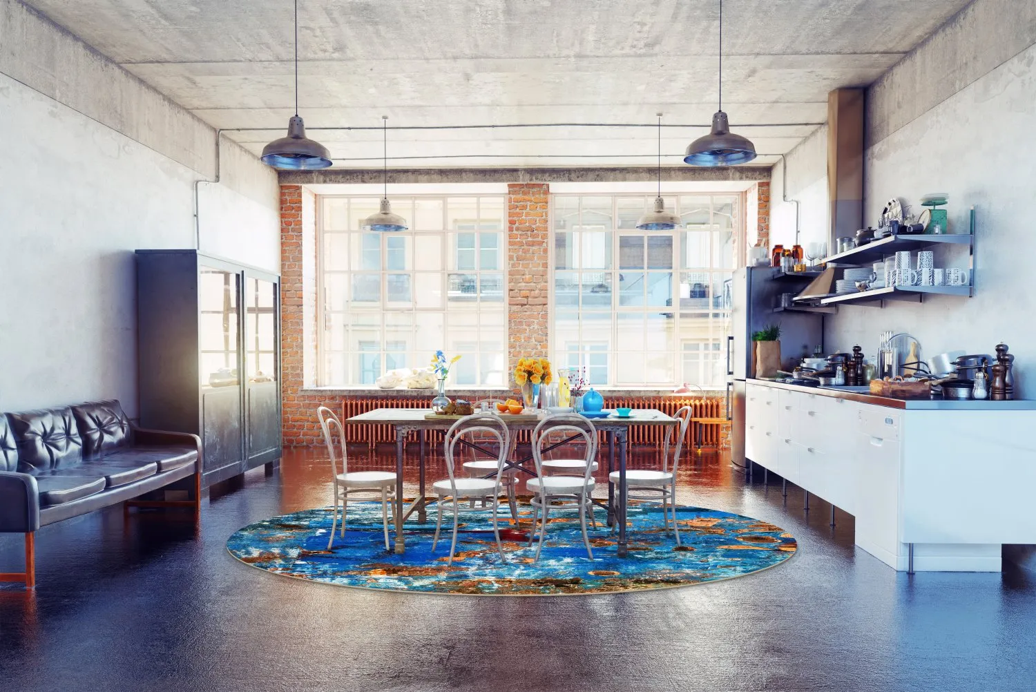 Kruhový koberec - Rillo (modrý)