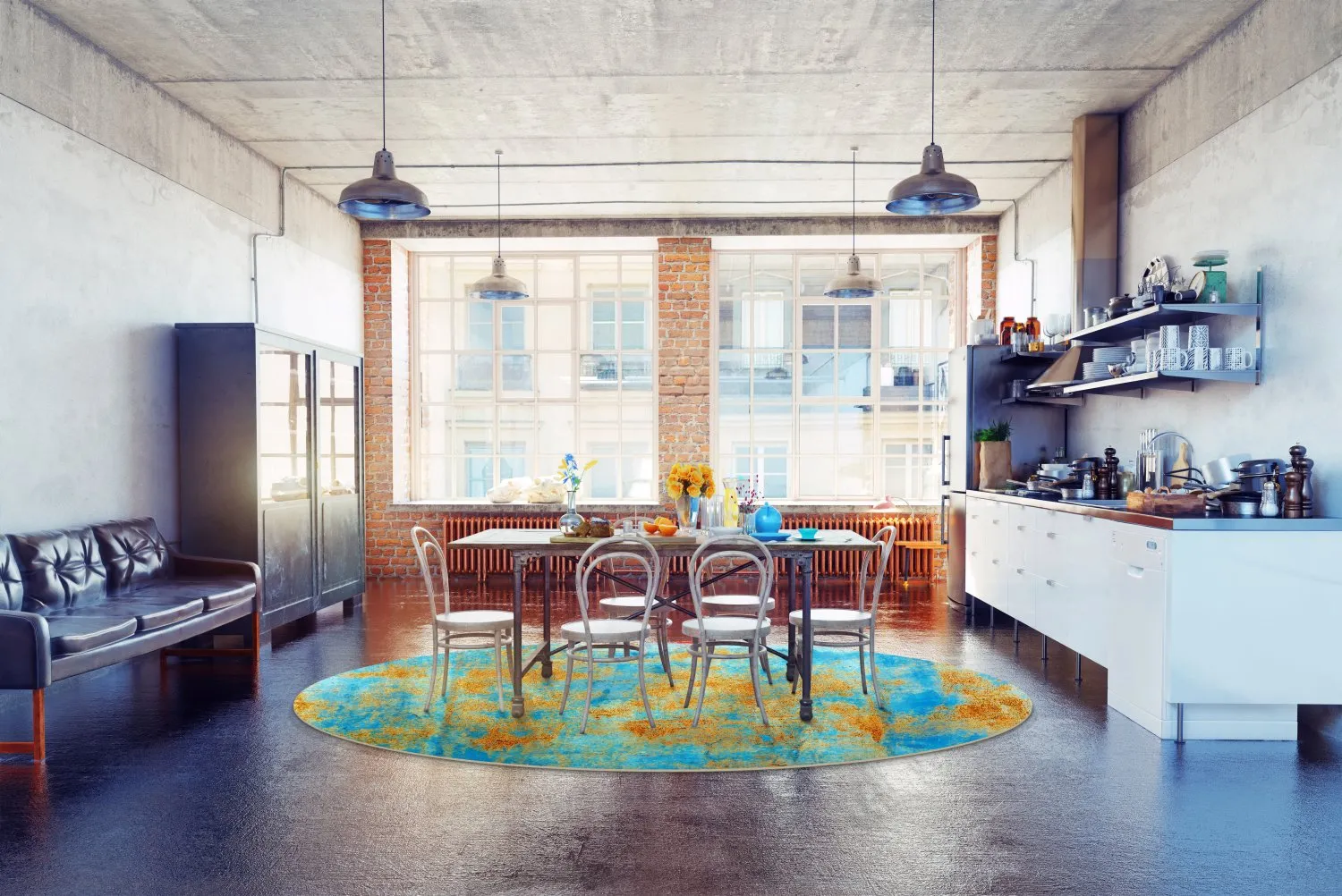 Kruhový koberec - Molina (modrý)