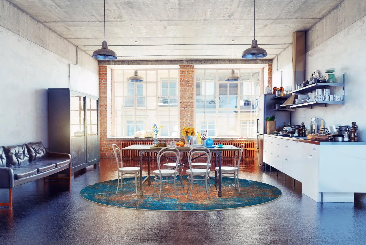 Kruhový koberec - Tierzo (modrý)