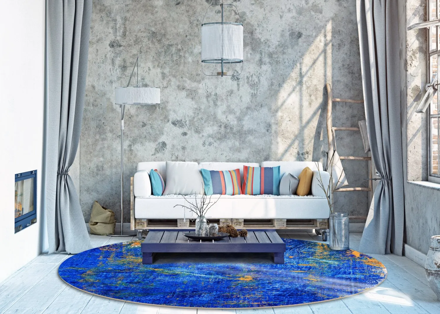 Kruhový koberec - Taravilla (modrý)
