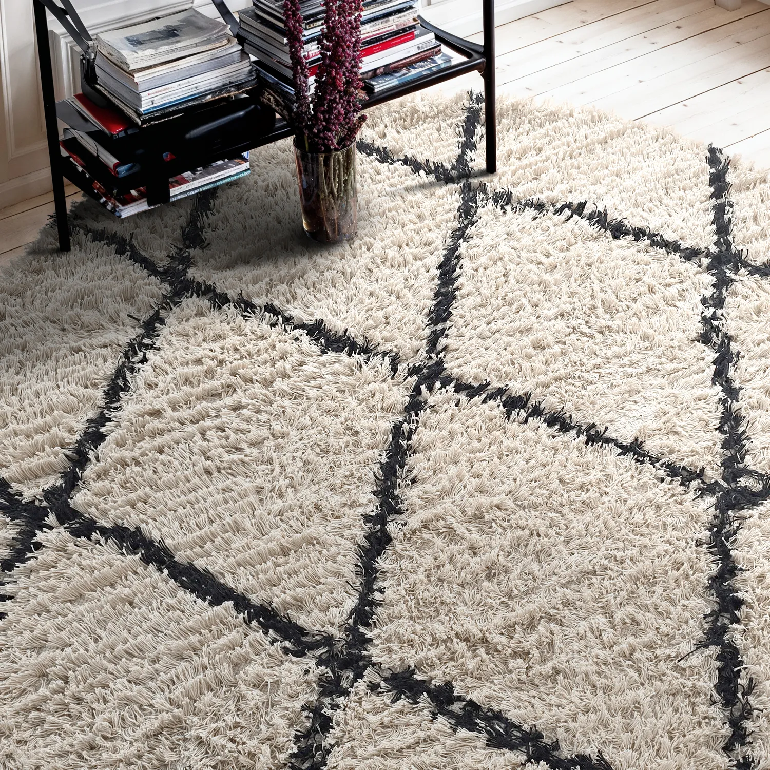 Kolo koberce - Alcott Natural Cotton Shaggy (čierna/biela)