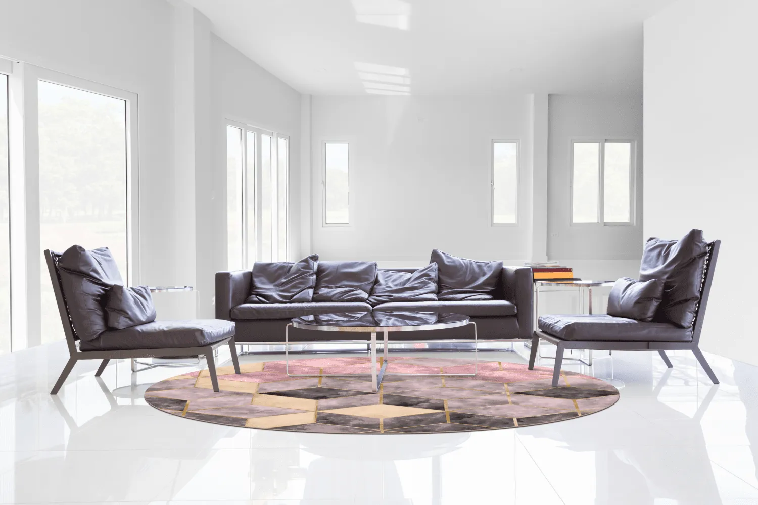 Kruhový koberec - Brendola (ružová/sivá/zlatá)