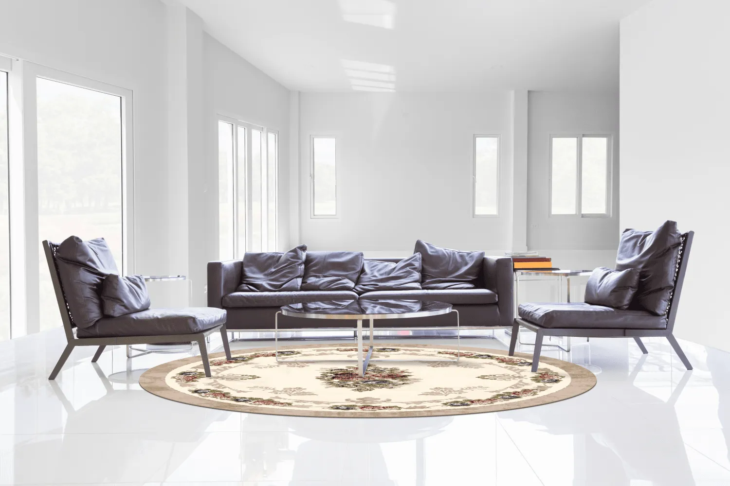 Kruhový koberec - Delpha (béžová/multicolor)