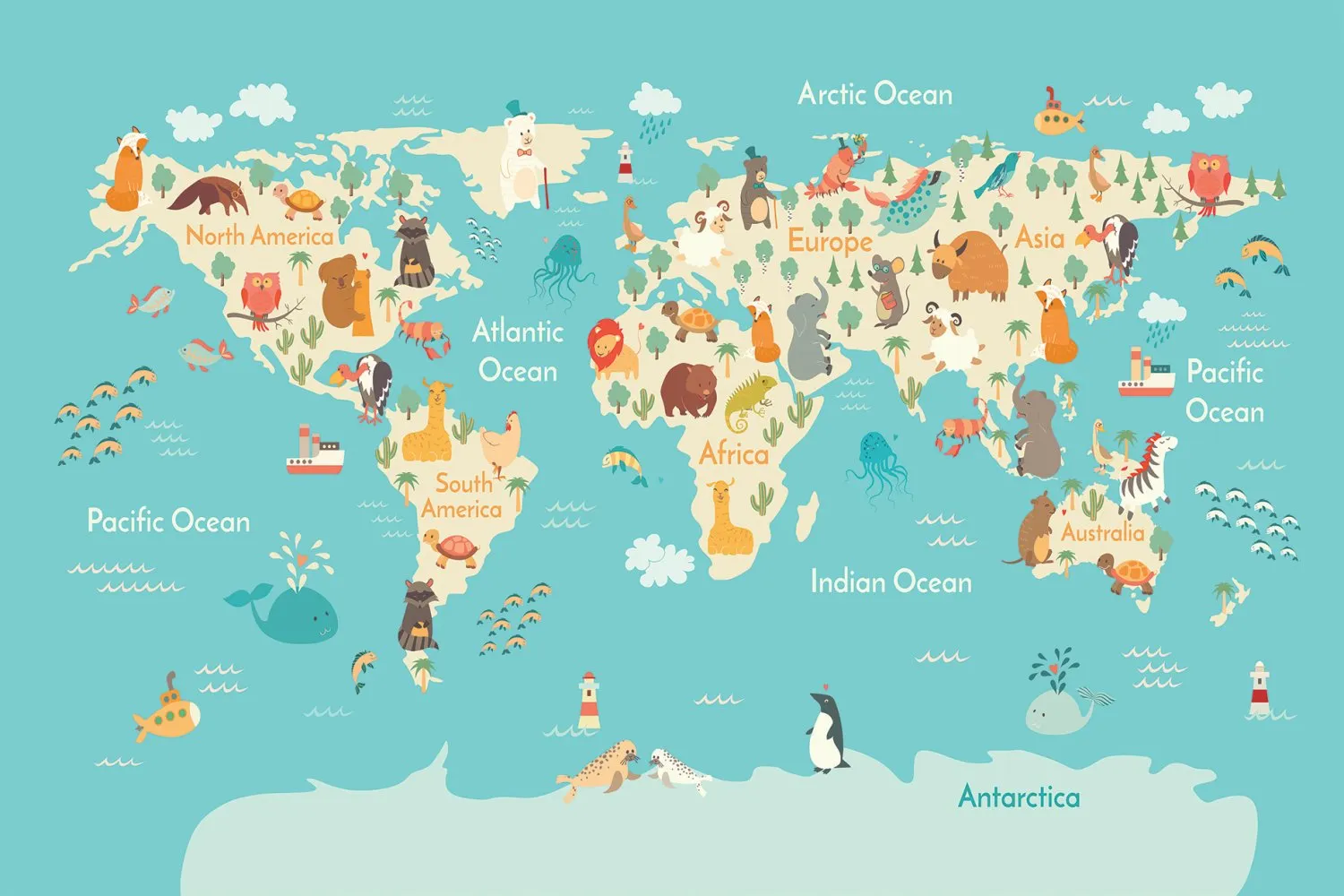 Detský koberec - World Map (modrý/multi)
