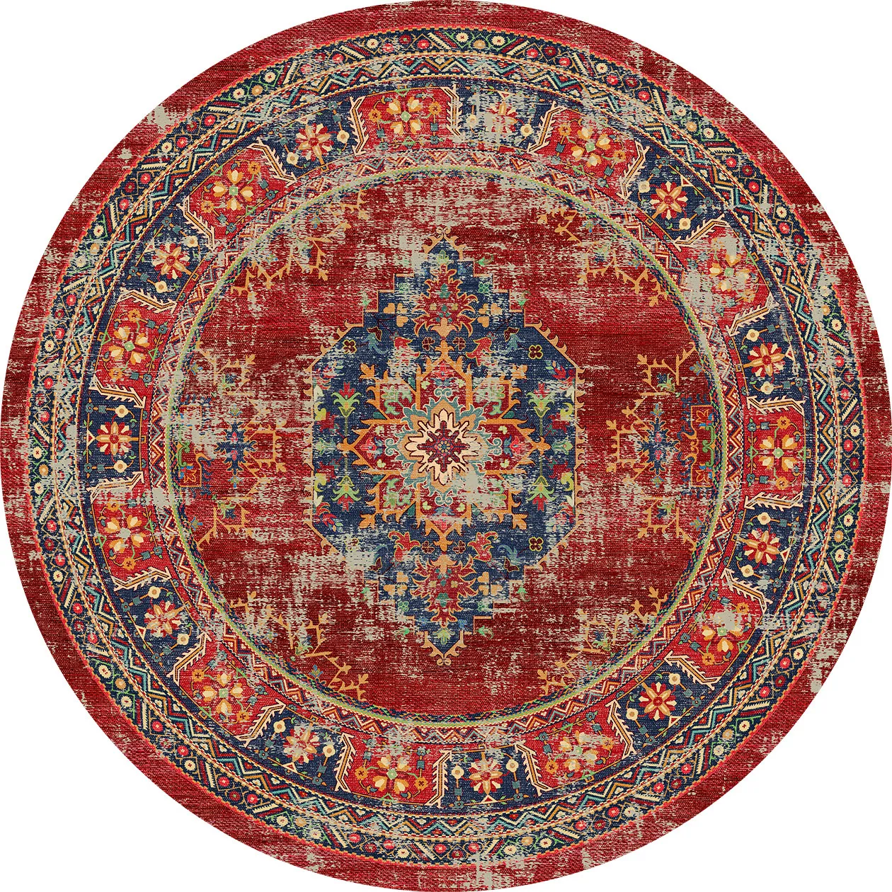 Kruhový koberec - Soussi (červený/multicolor)