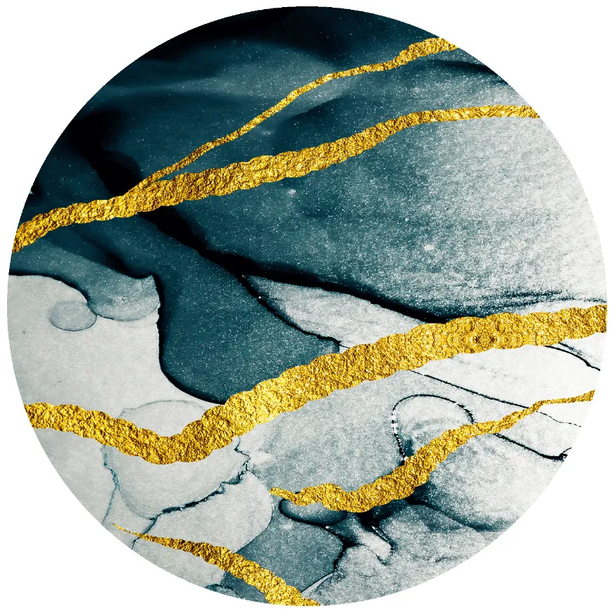 Kruhový koberec - Alvaro (modrý/biely/zlatý)