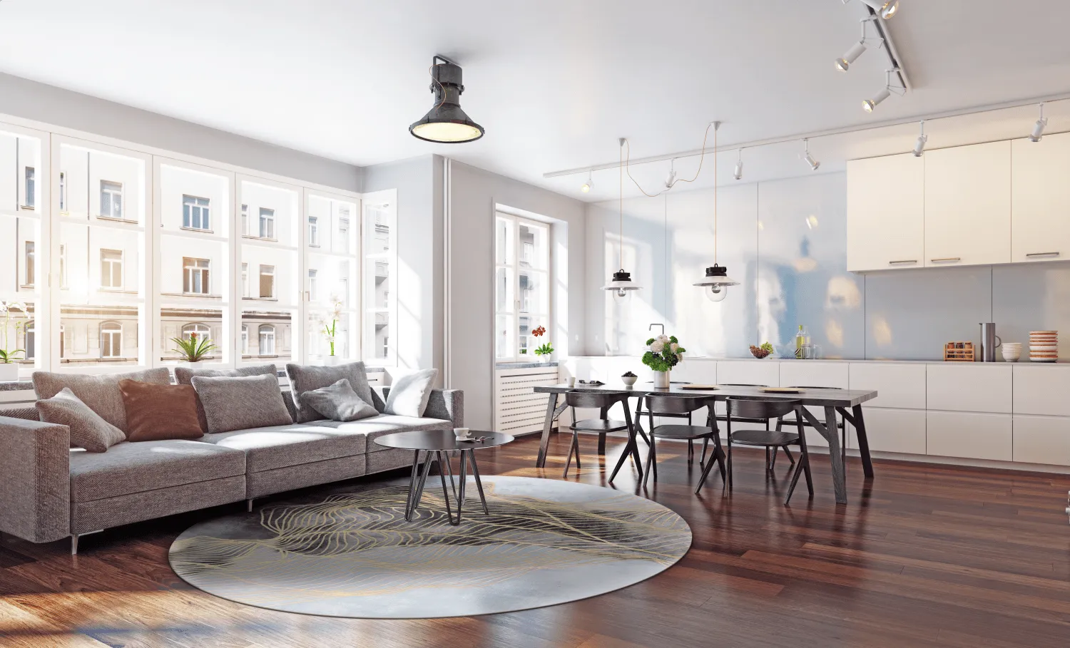 Kruhový koberec - Ekual (modro/sivý/zlatý)