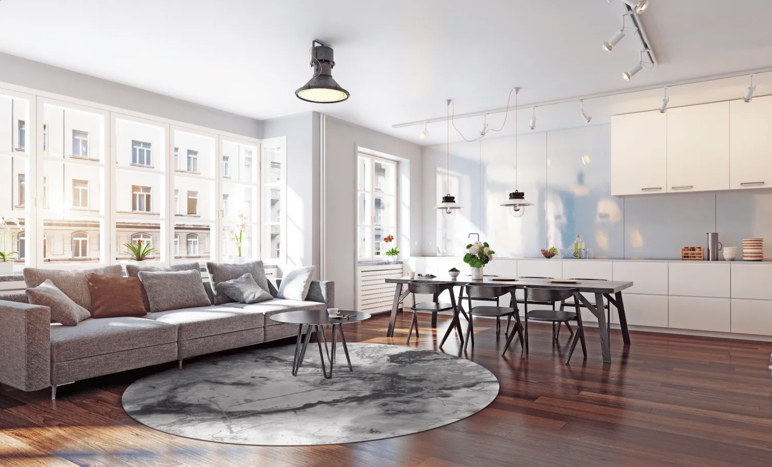 Kruhový koberec - Mramor (šedá/biela)