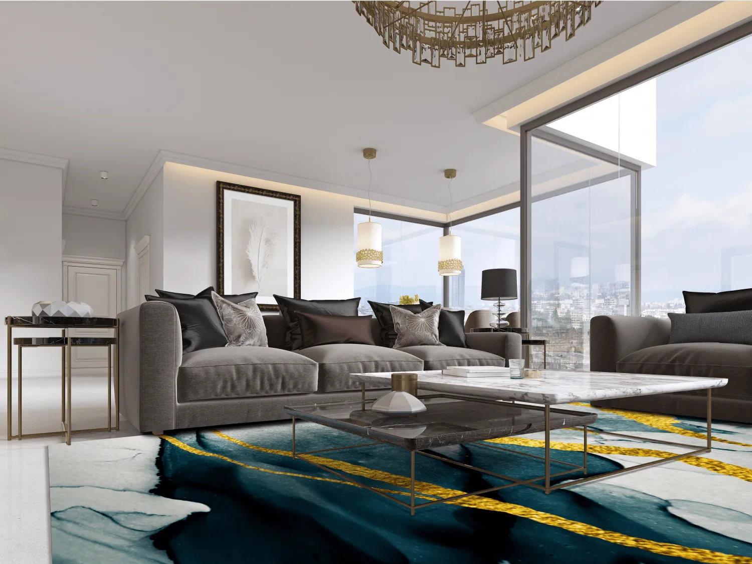 Koberec Wilton - Alvaro (modrý/biely/zlatý)