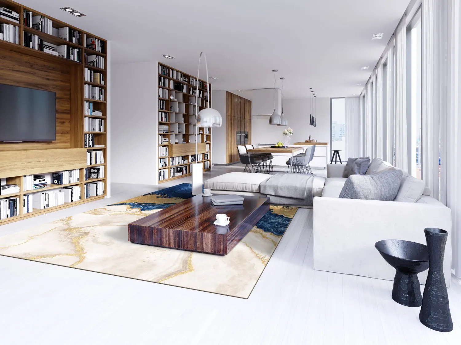 Koberec Wilton - Padova (modrá/biela/zlatá)