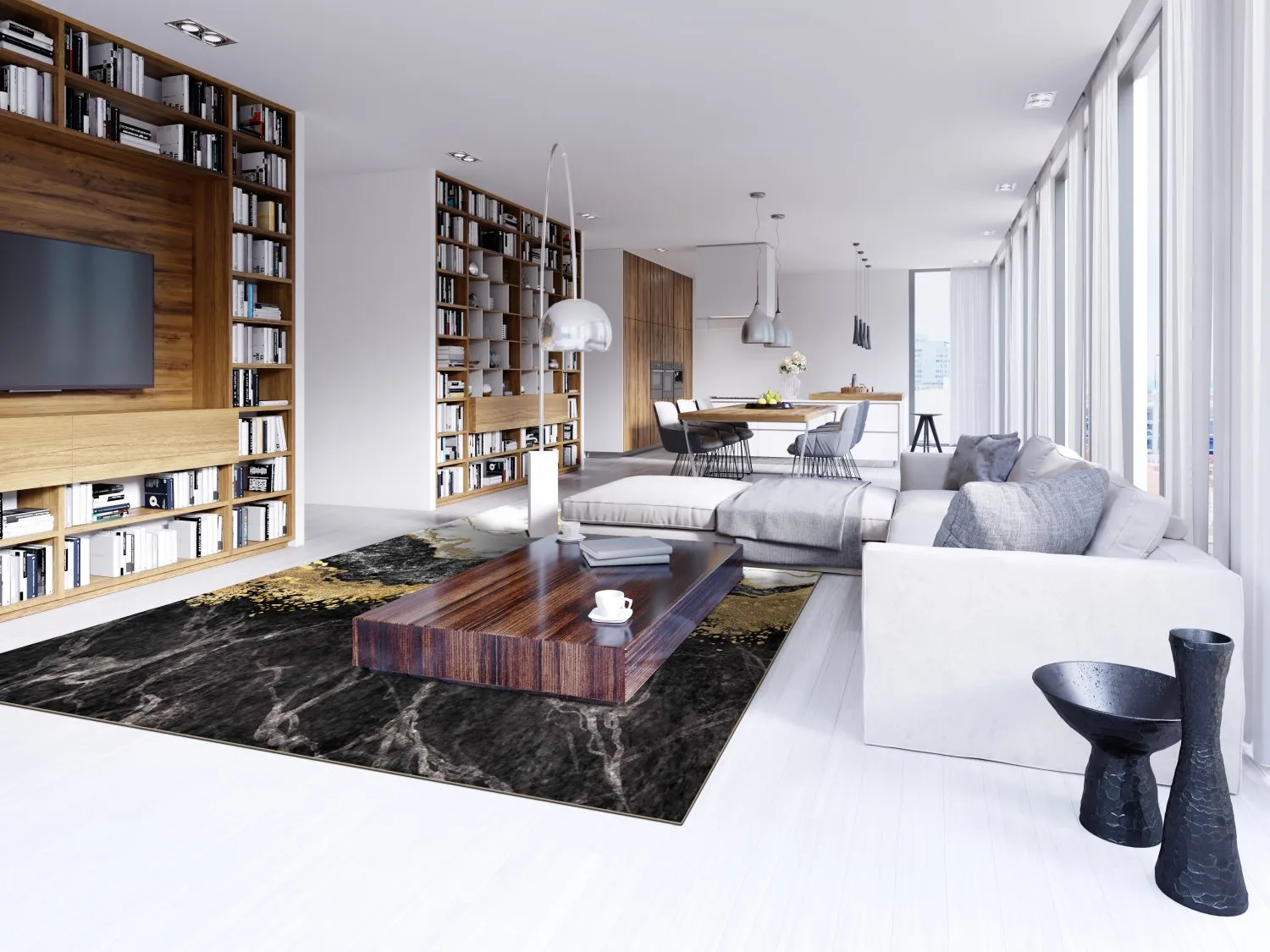 Koberec Wilton - Padova (čierna/biela/zlatá)