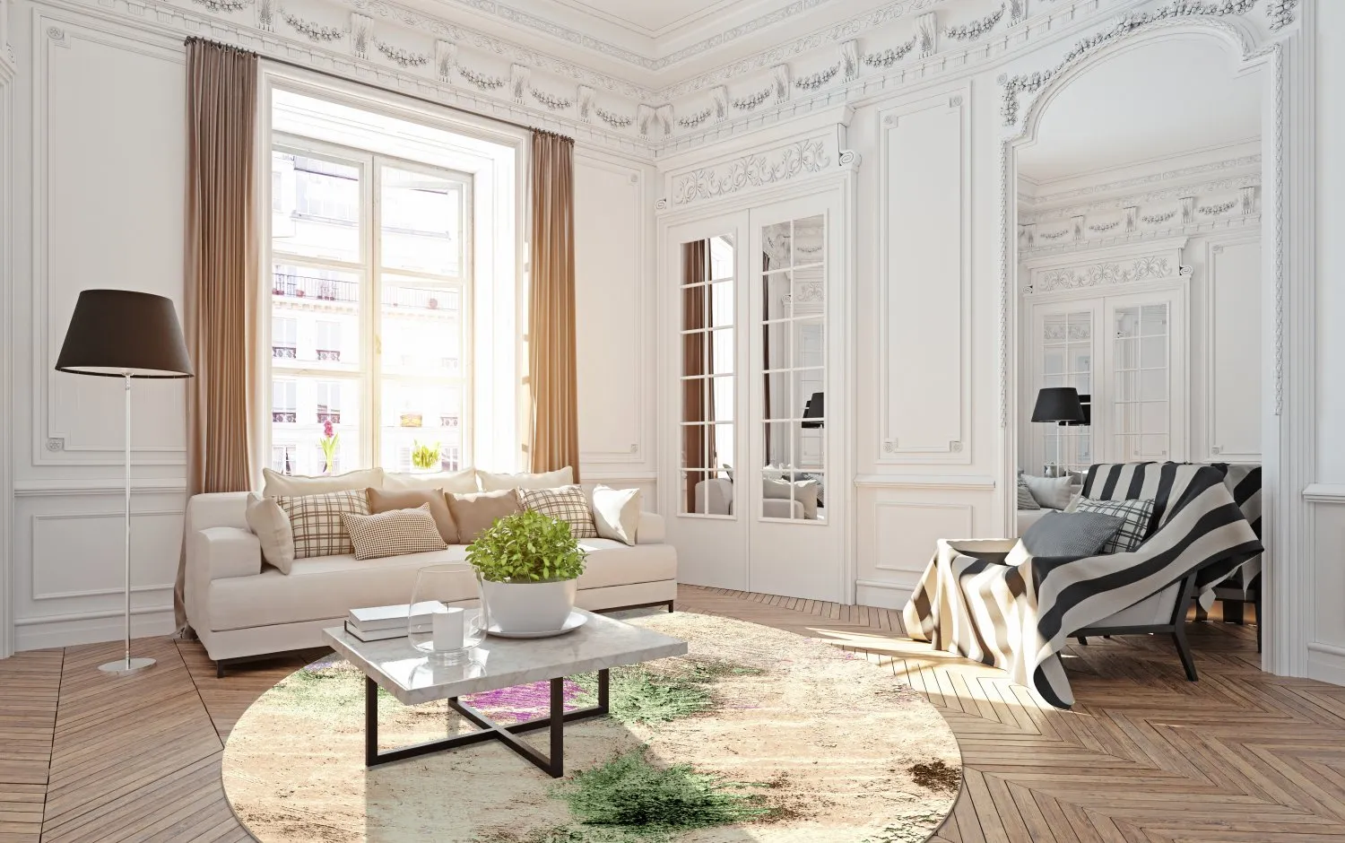 Kruhový koberec - Dimos (béžový/multicolor)