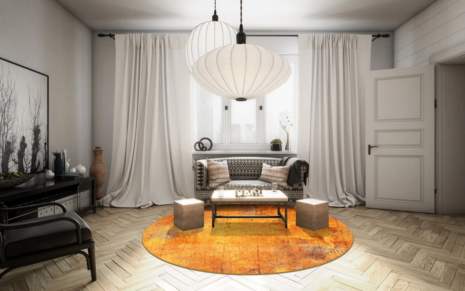 Kruhový koberec - Cesano (oranžový)