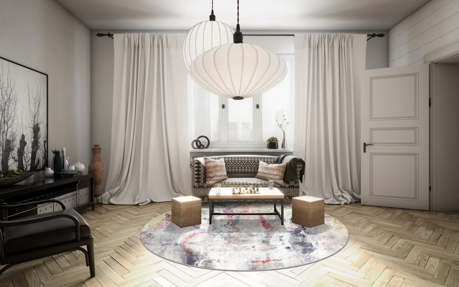 Koberec okrúhly - Laurito (šedý/bežový/multikolórový)