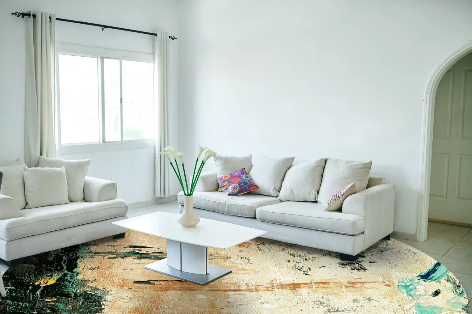 Kruhový koberec - Tempes (béžový/multicolor)