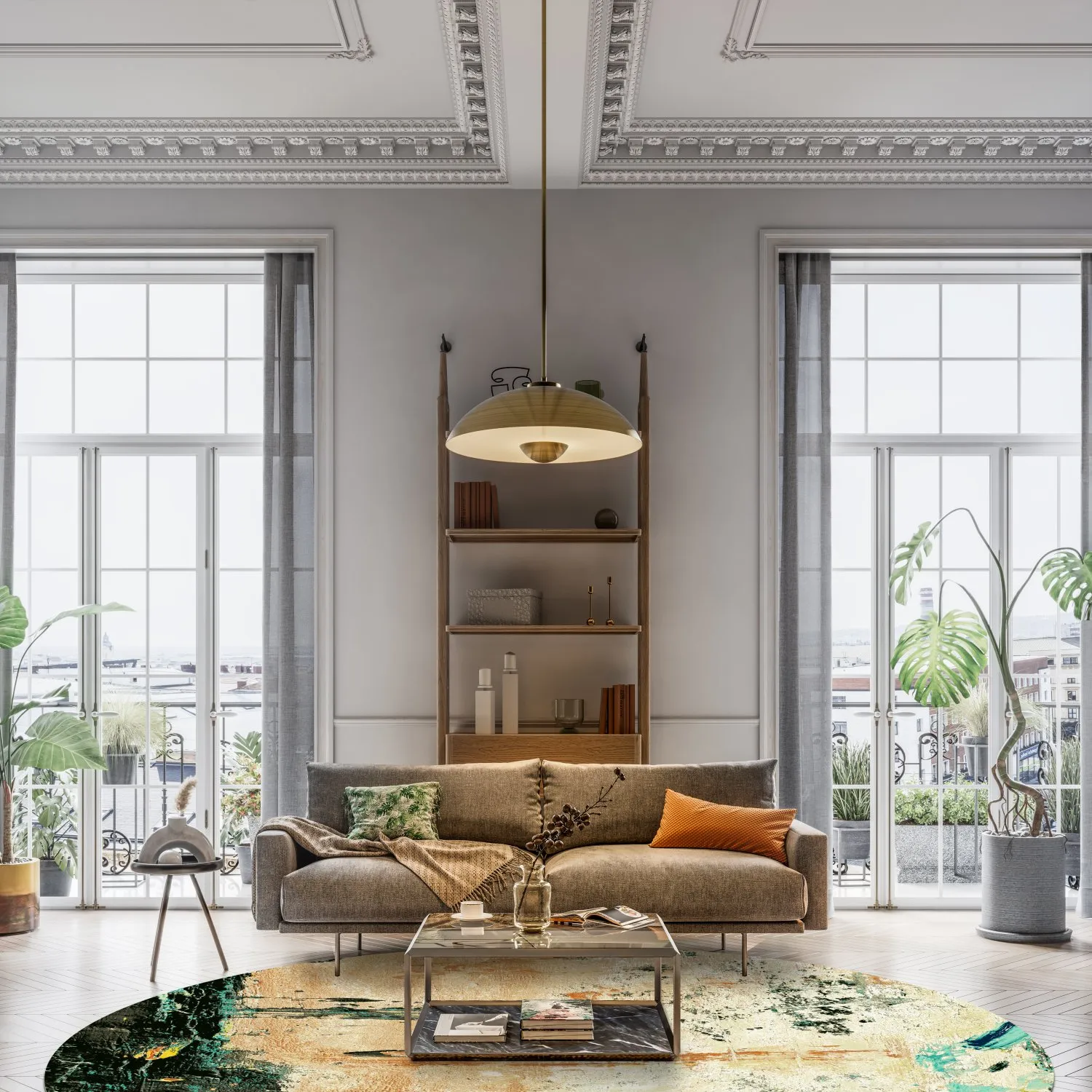 Kruhový koberec - Tempes (béžový/multicolor)