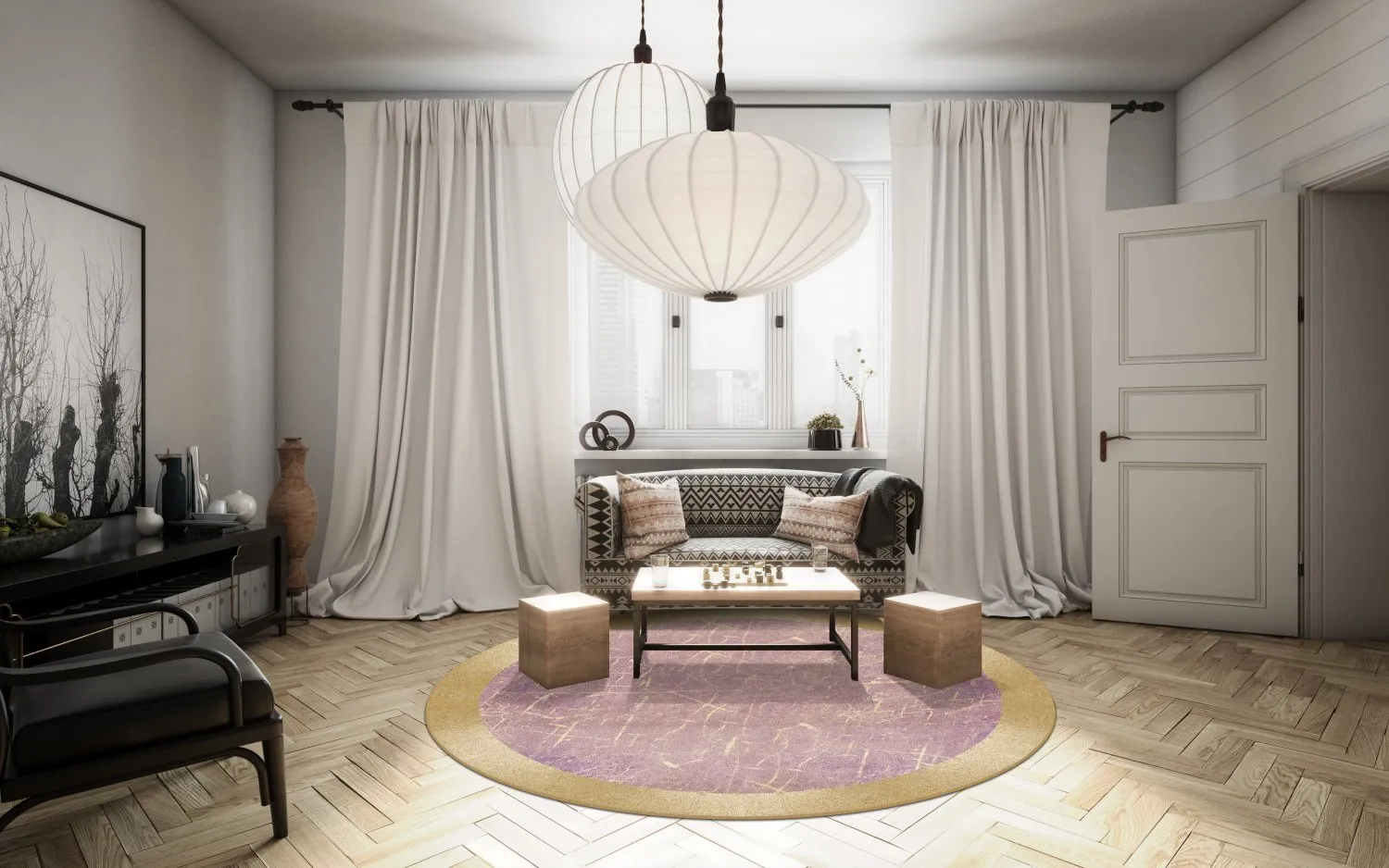 Kruhový koberec - Roges (ružový/zlatý)