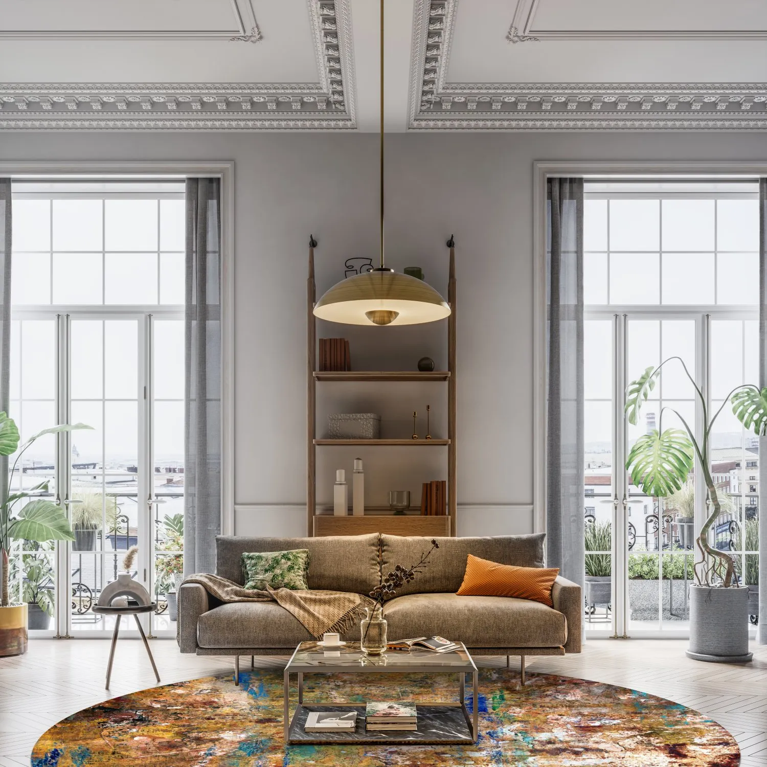 Kruhový koberec - Trepito (hnedý/modrý/multicolor)