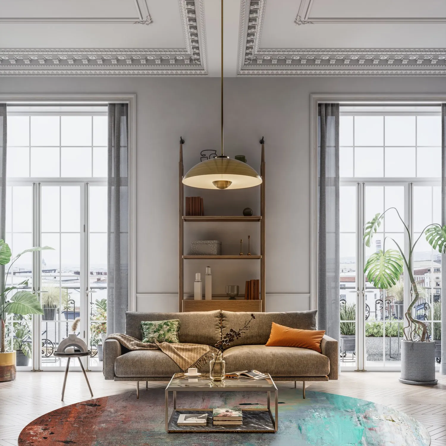 Kruhový koberec - Andali (šedá/červená/multicolor)