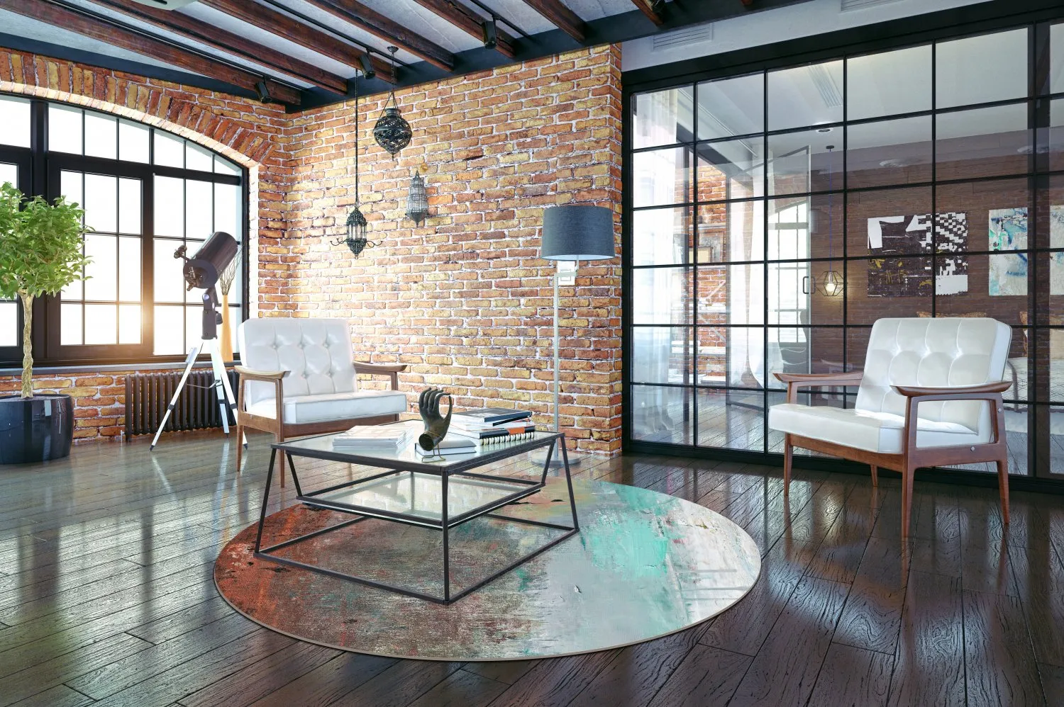 Kruhový koberec - Andali (šedá/červená/multicolor)