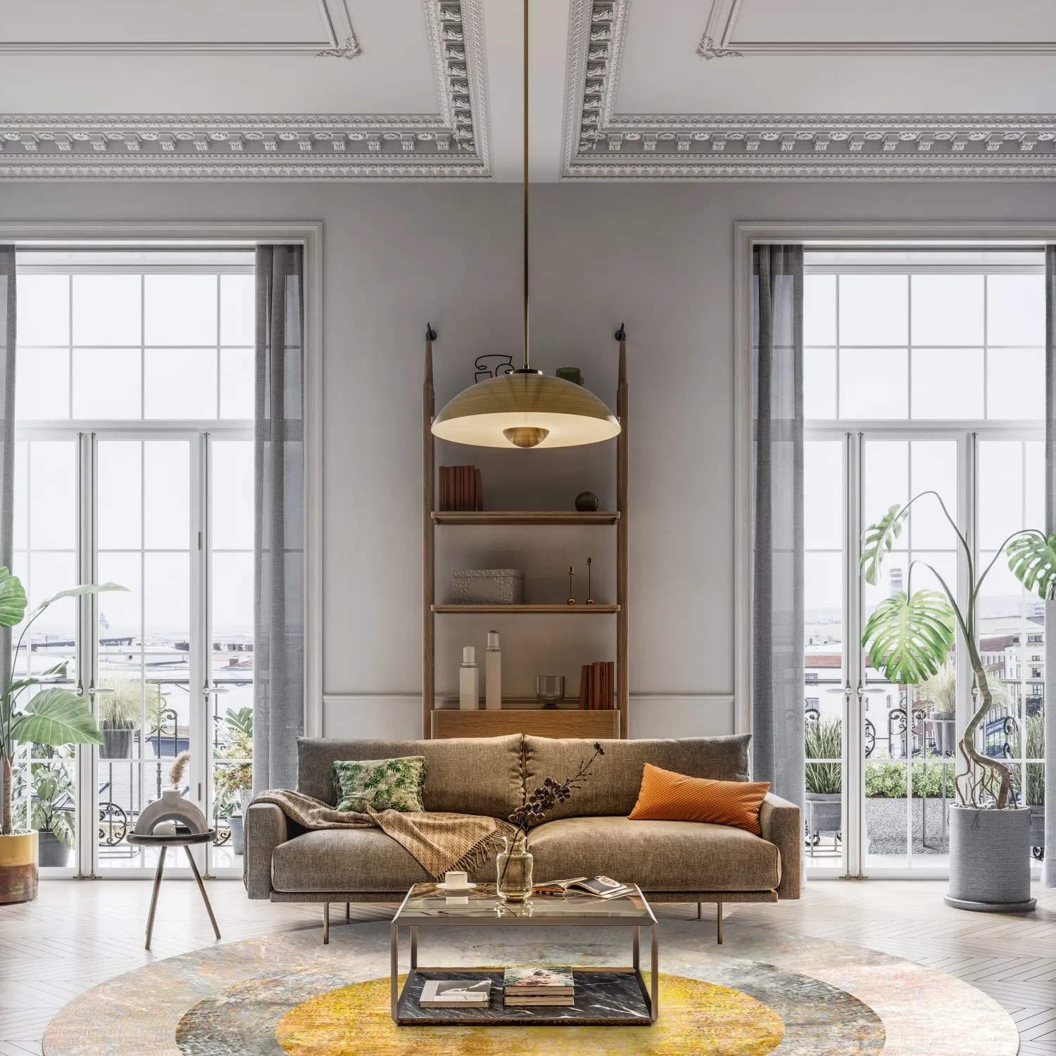 Kruhový koberec - Budoni (šedá/bežová/žltá)