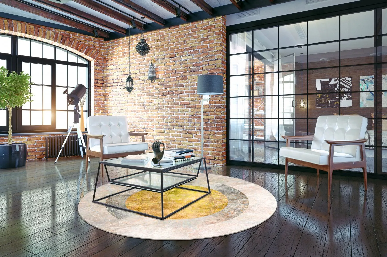 Kruhový koberec - Budoni (šedá/bežová/žltá)