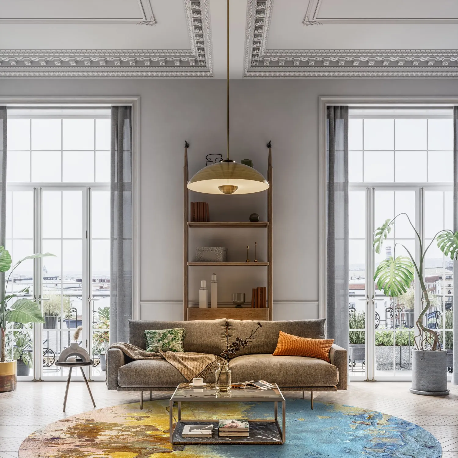 Kruhový koberec - Manlieu (modrý/multikolórový/zlatý)