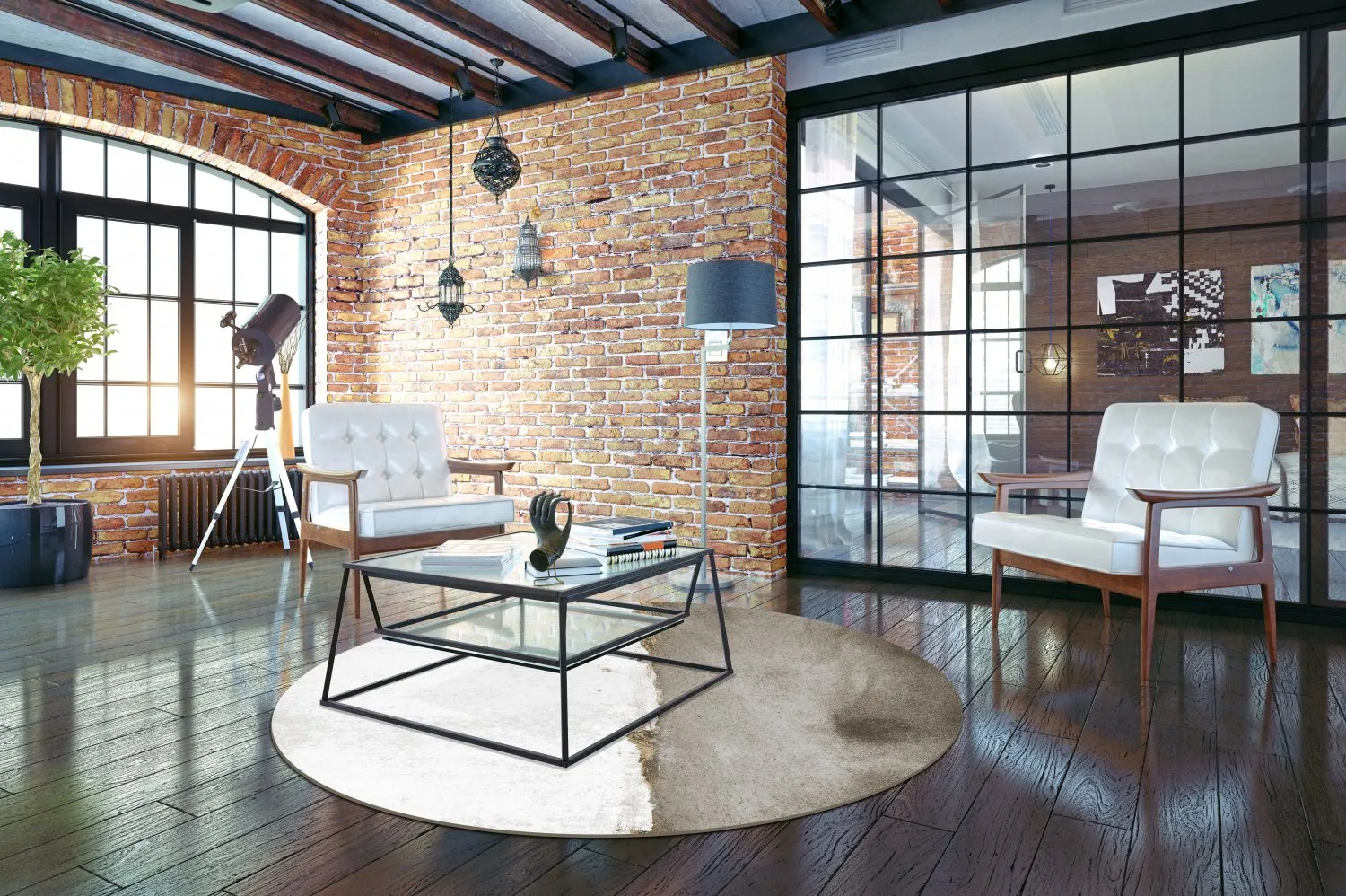 Koberec okrúhly - Prades (biela/sivá)