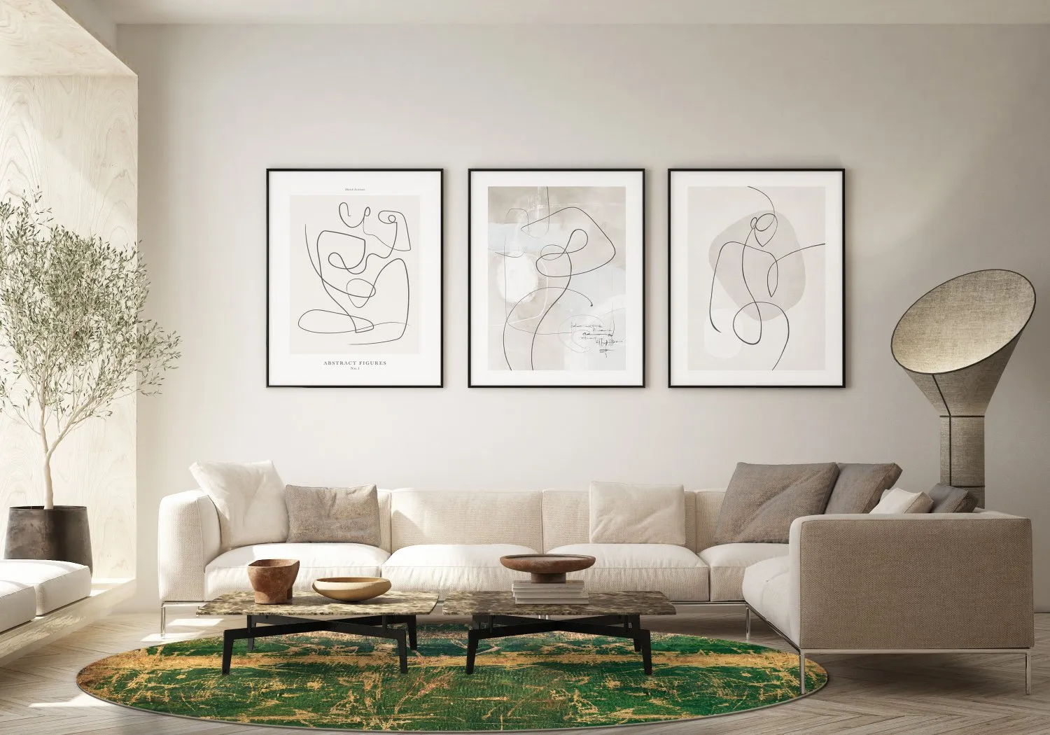 Kruhový koberec - Cantoria (bežová/zelená)