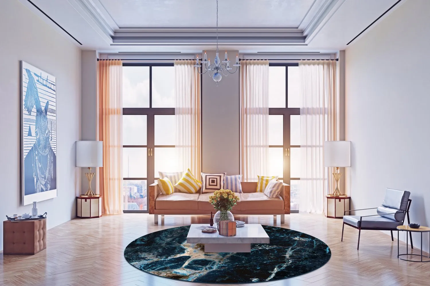 Koberec okrúhly - Narbolia (modrá/multikolórová)