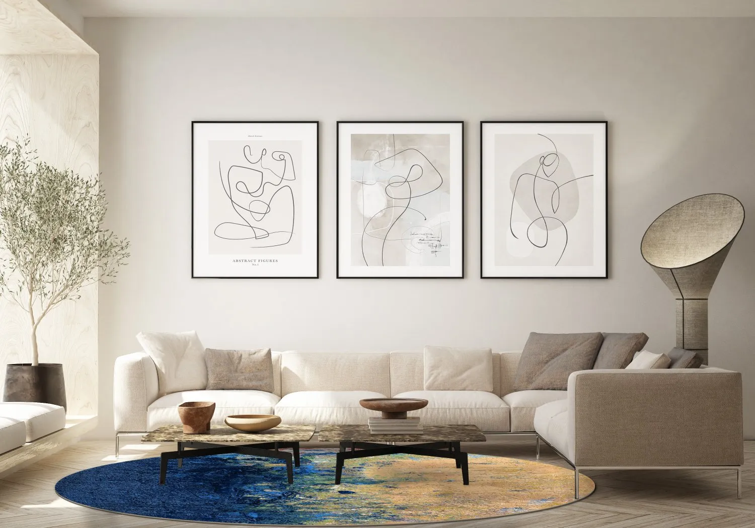 Koberec okrúhly - Sindia (béžová/modrá)