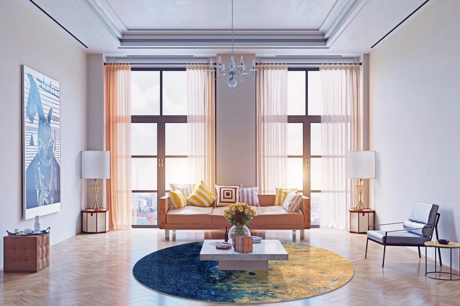 Koberec okrúhly - Sindia (béžová/modrá)