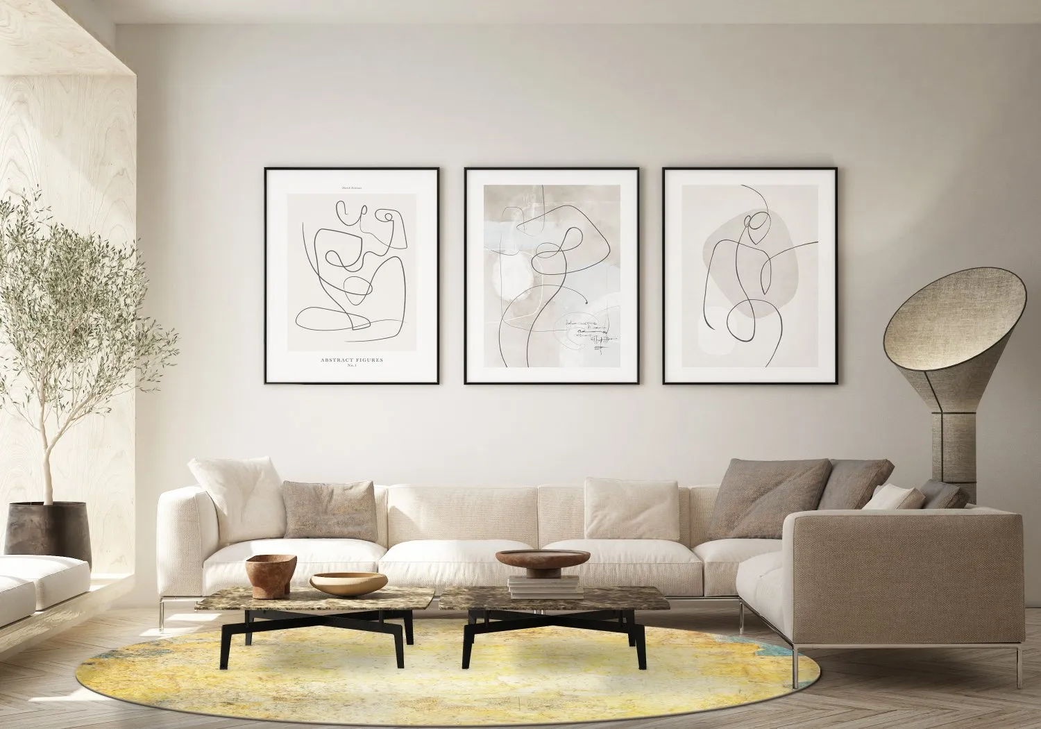 Koberec okrúhly - Palau (zlatá/bežová/modrá)