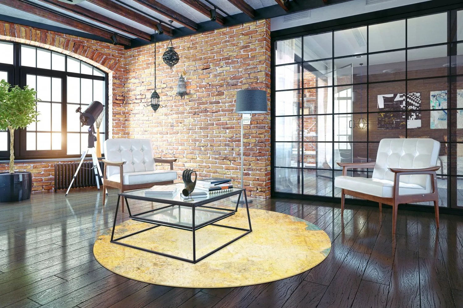 Koberec okrúhly - Palau (zlatá/bežová/modrá)