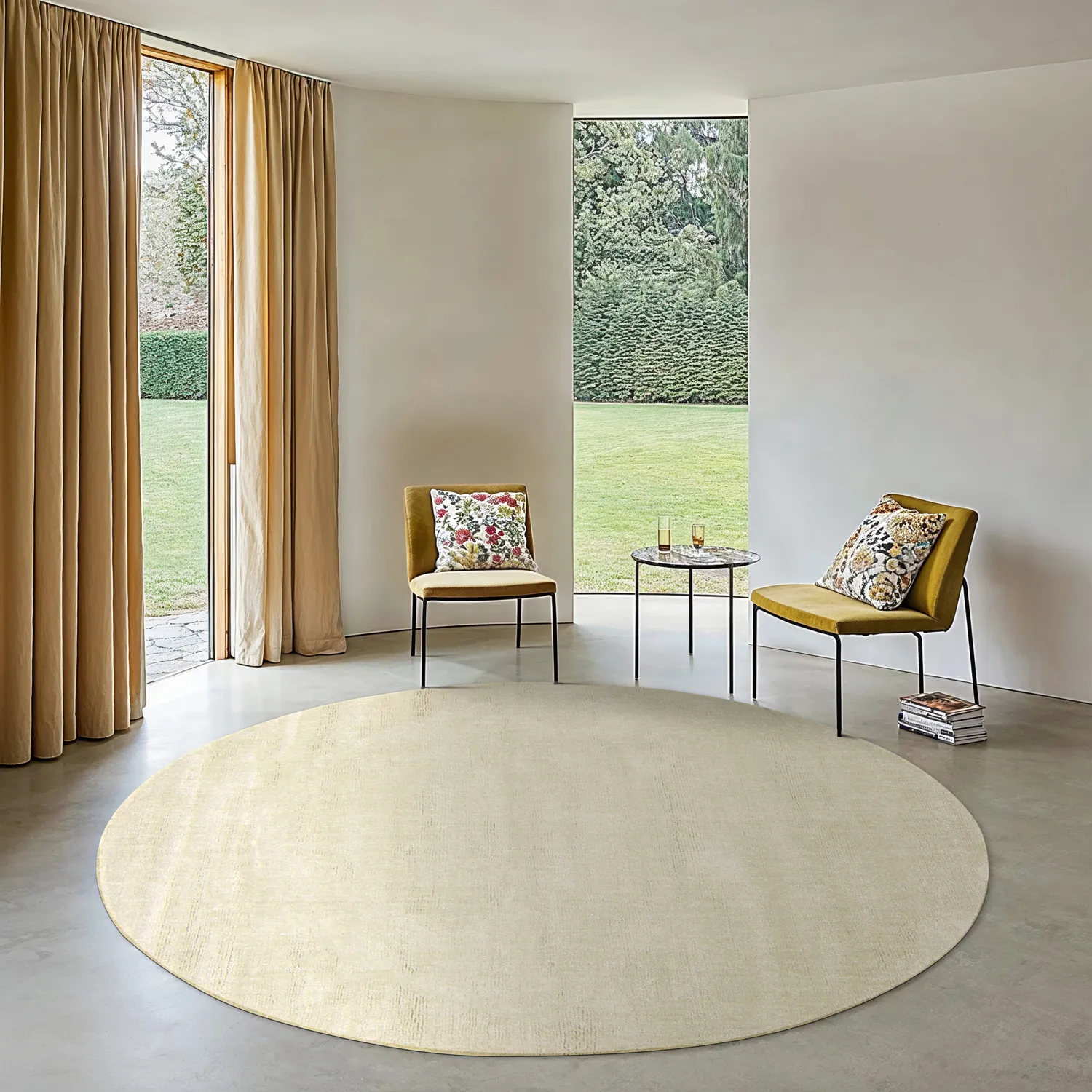 Kruhový koberec - Recyklovaný PET s viskózovým vzhľadom (mentolová zelená)