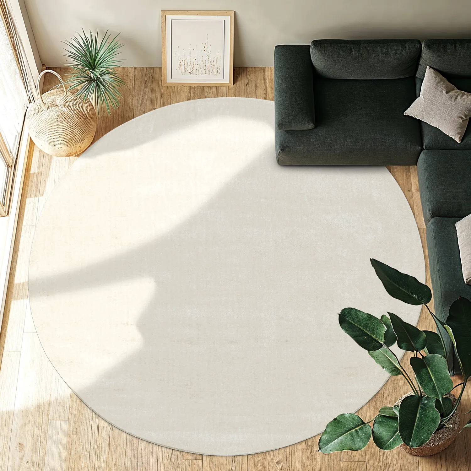 Kruhový koberec - Recyklovaný PET s viskózovým vzhľadom (offwhite)