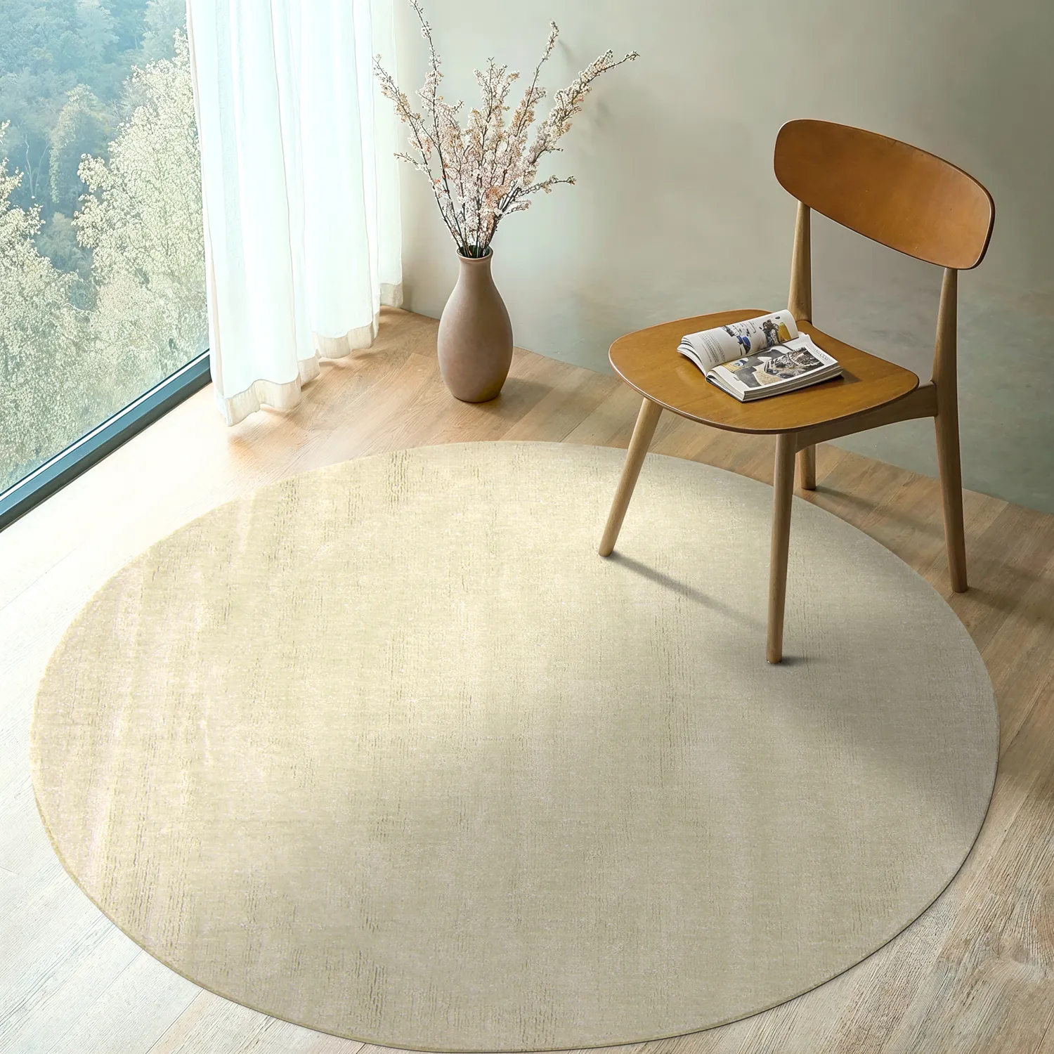 Kruhový koberec - Recyklovaný PET s viskózovým vzhľadom (mentolová zelená)