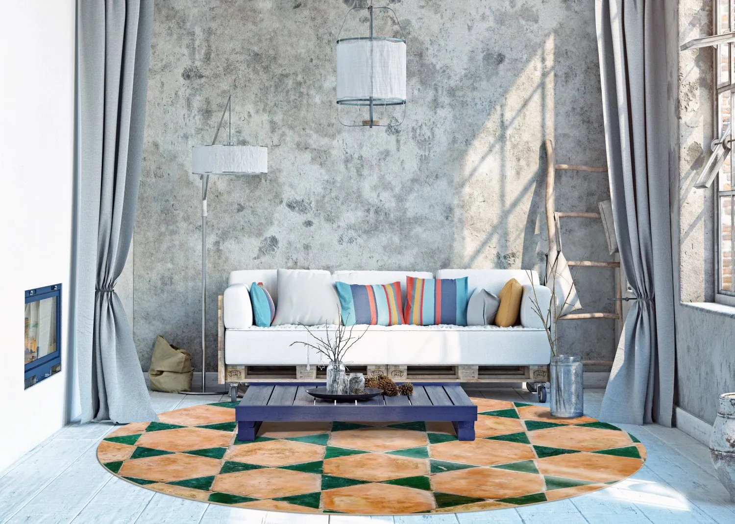 Kruhový koberec - Calvi (bežová/zelená)