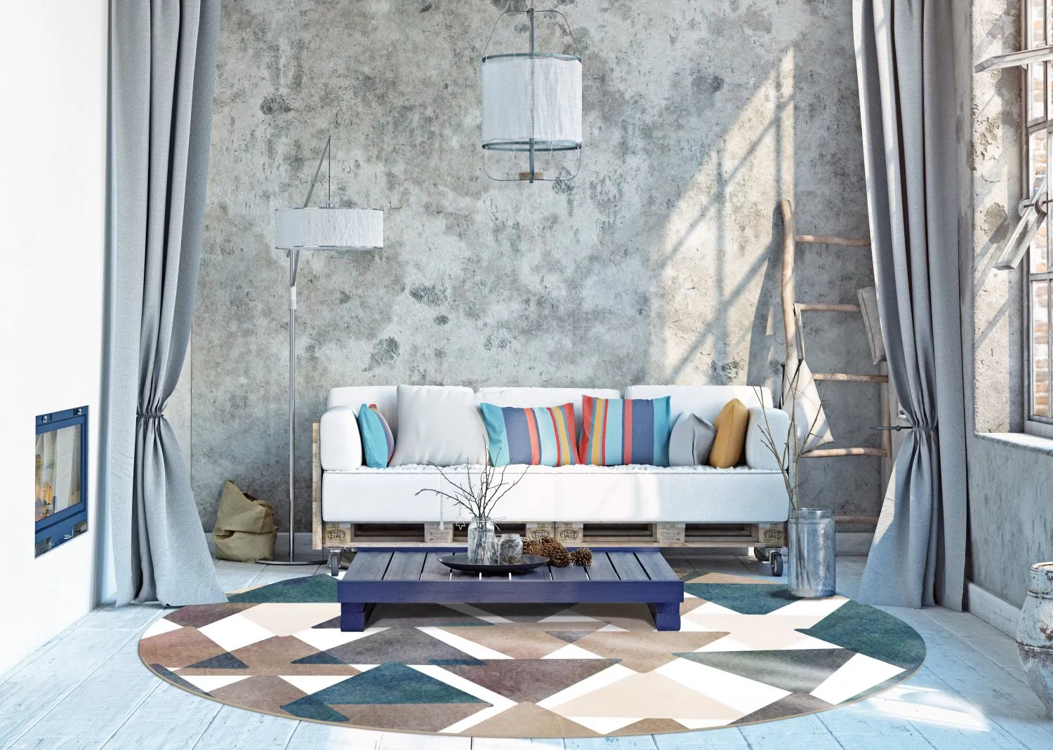 Kruhový koberec - Biela (viacfarebný)