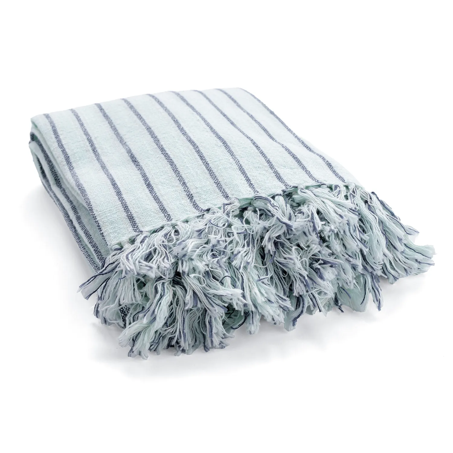 Filtar - Rumi stripe cotton throw (ljusblå/navy/cream)