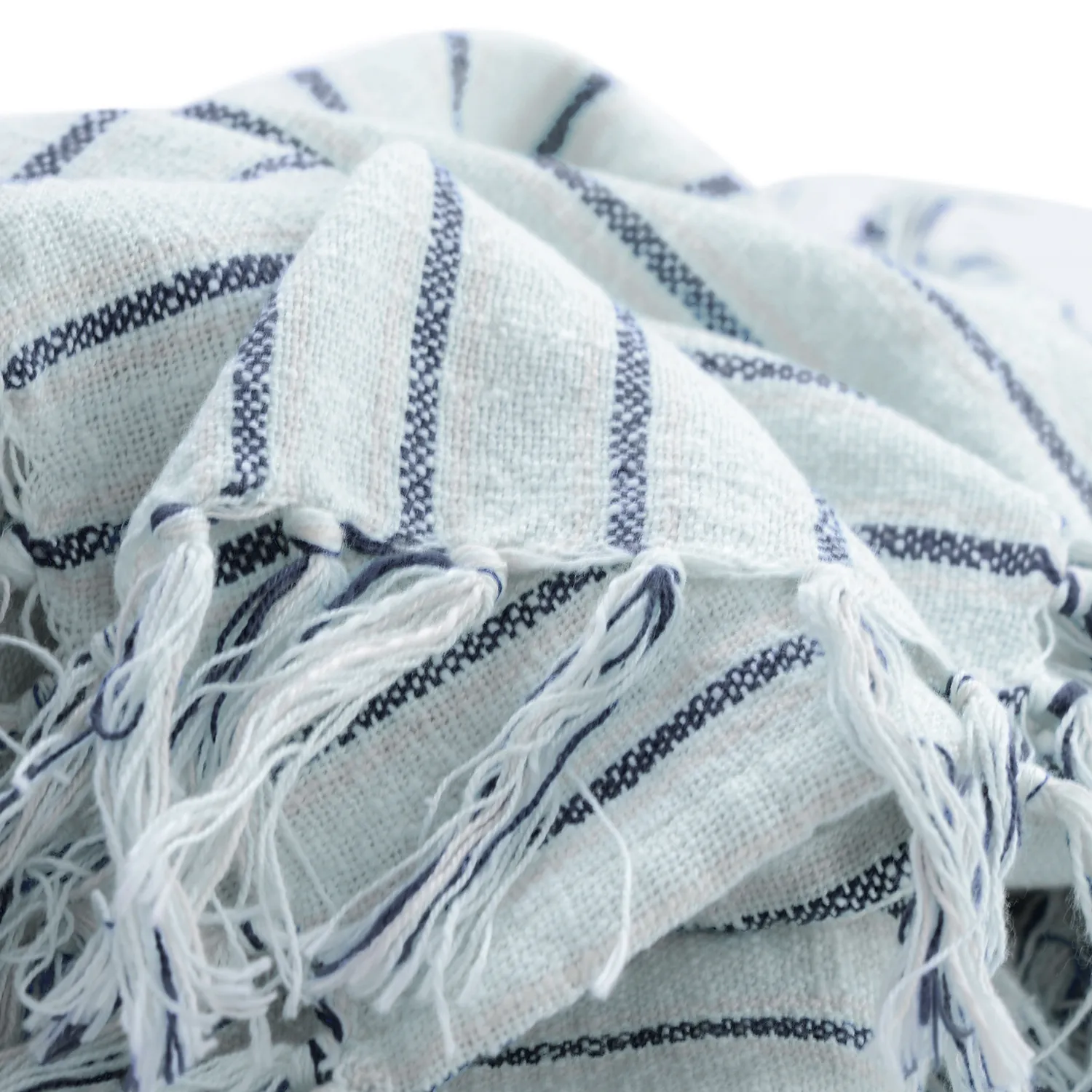 Filtar - Rumi stripe cotton throw (ljusblå/navy/cream)