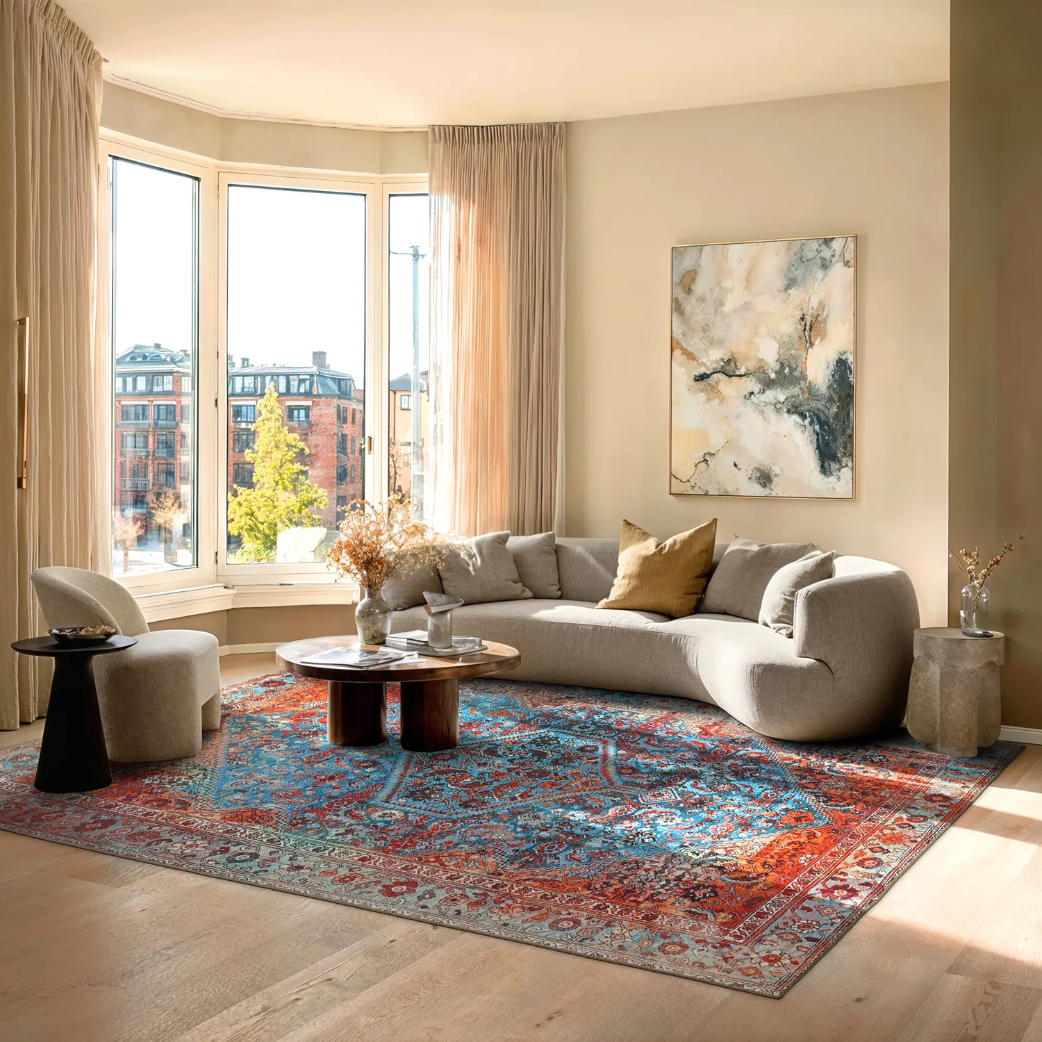 Plátený koberec - Mardin (červený/modrý)