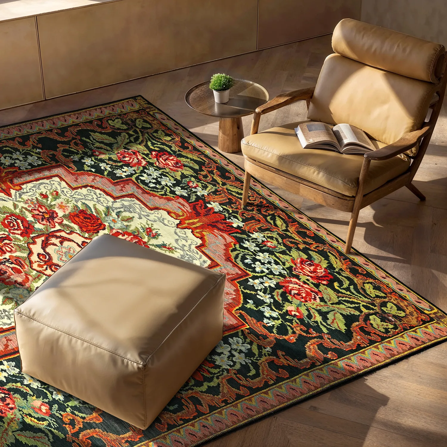 Koberec s plochým tkaním - Masarida (čierny/multi)