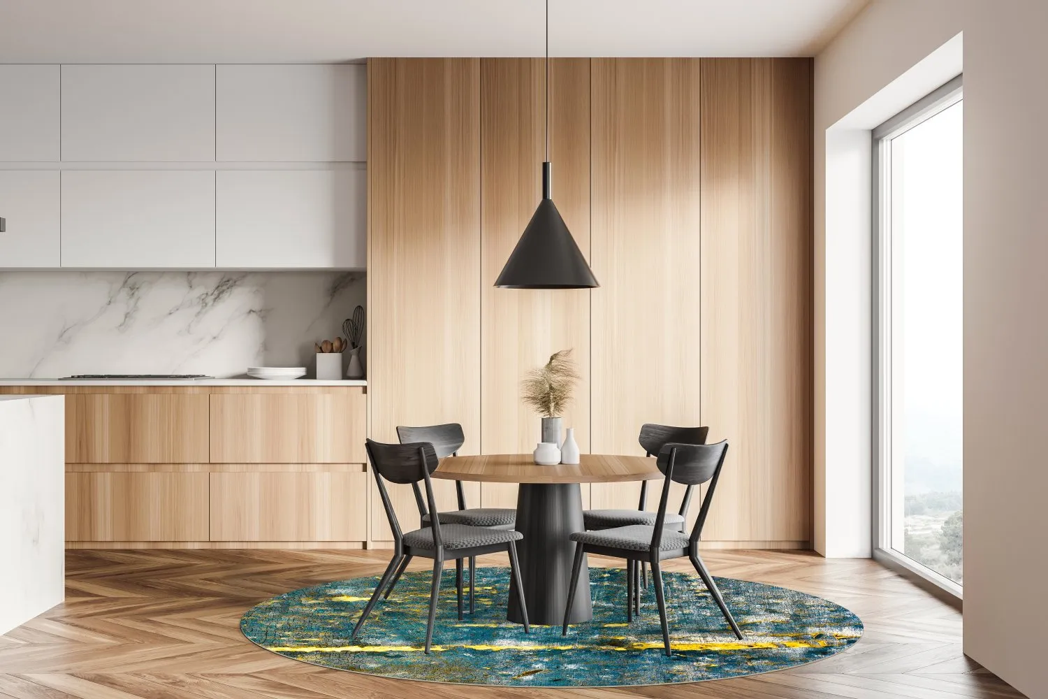 Kruhový koberec - Mira (žltá-modrá)