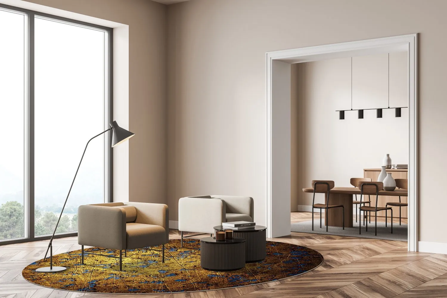 Kruhový koberec - Leiria (zlatý)