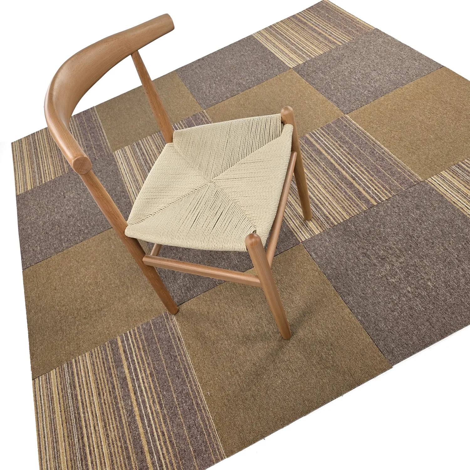 Koberec - Almeria Textilné dlaždice 24 ks. (hnedé nepravidelné pruhy)